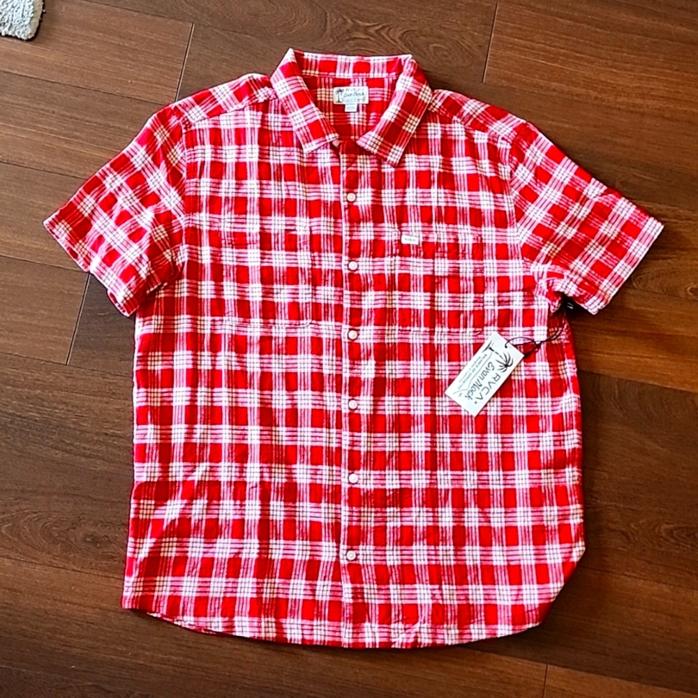 Palaka Short Sleeve Shirt. Red. XL